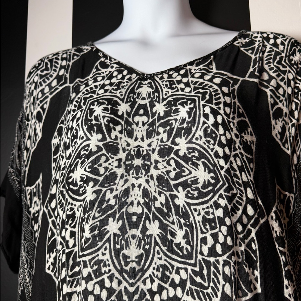 NWOT Black & White Printed Beach Cover-Up Tunic Kaftan - Picture 6 of 8